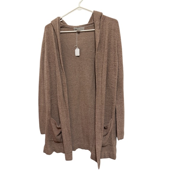Barefoot Dreams CozyChic Lite Cardigan Style 905 Taupe Hooded Pockets - Picture 2 of 6